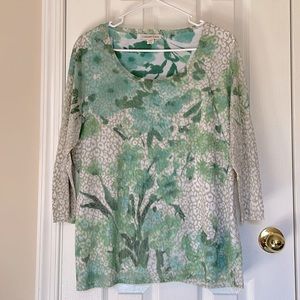 Coldwater Creek Green and White Floral Blouse
